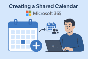 Udostępnianie kalendarza, Microsoft 365, ilustracja rozwiązania wsparcia IT.
